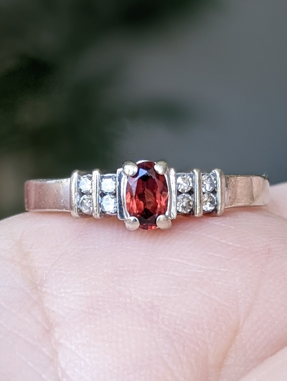 10K White Gold Garnet and Diamond Ring